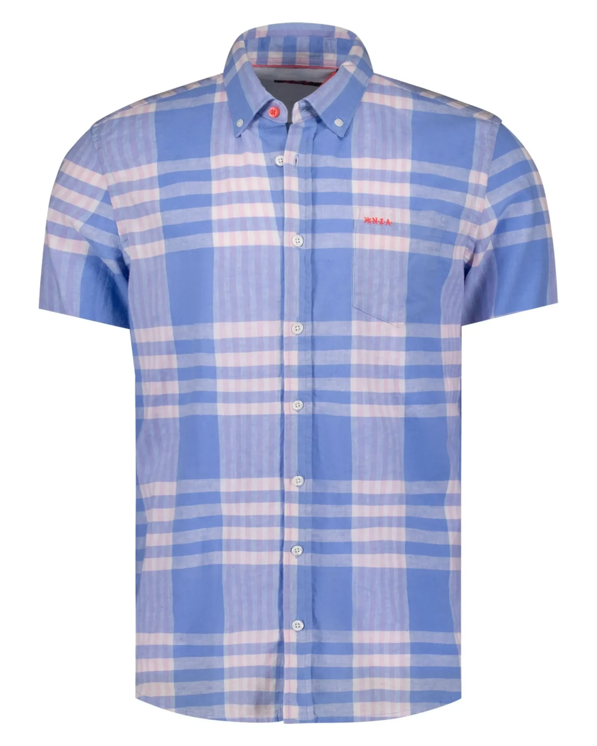 Blauw met roze geruit overhemd met korte mouwen