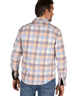 Blauw, oranje geruit overhemd