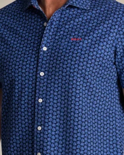 Blauw overhemd met kleine witte stippen