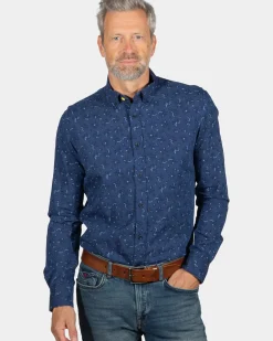 Blauw overhemd met print Spey - Storm Blue