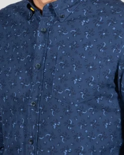 Blauw overhemd met print Spey - Storm Blue