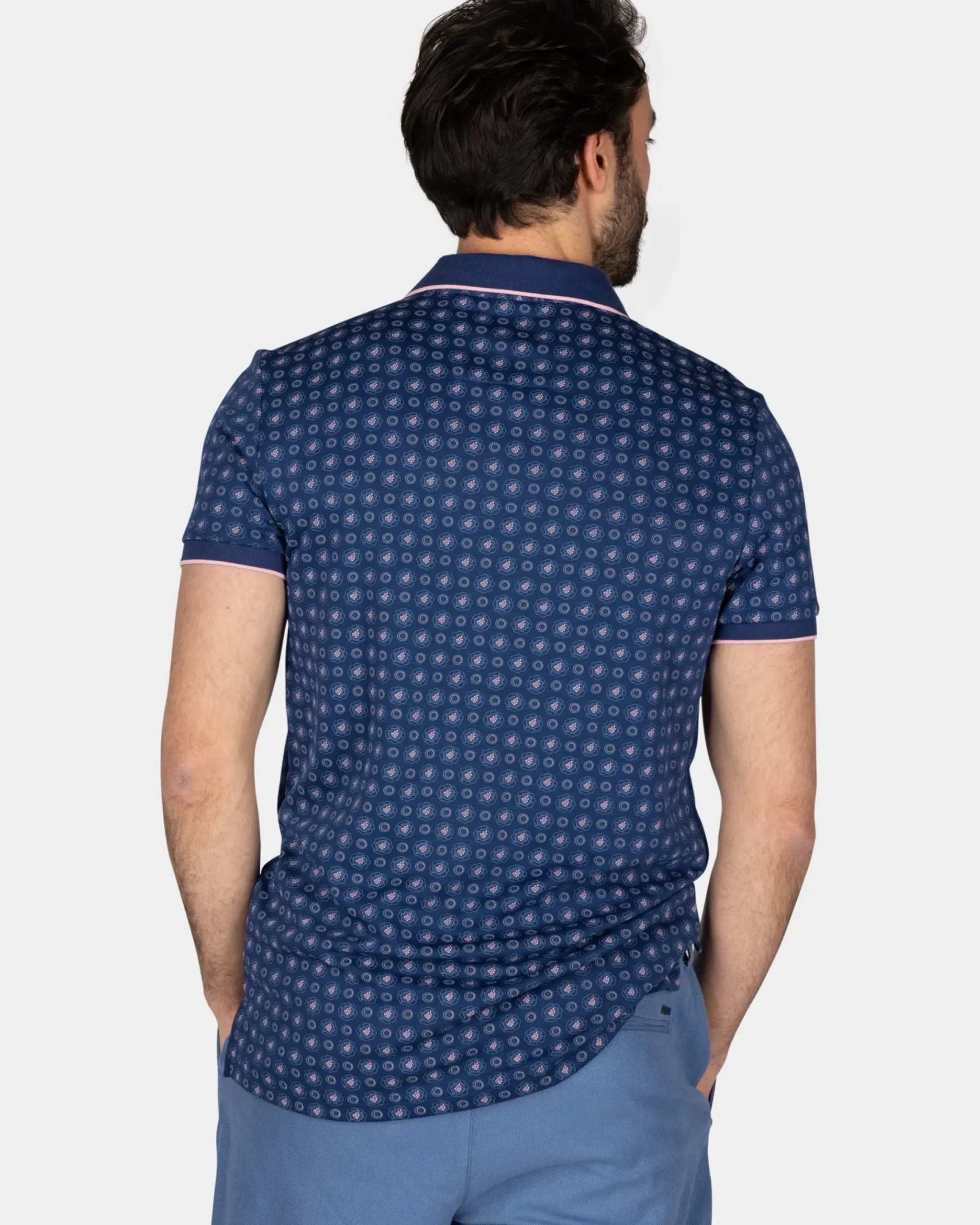Blauw poloshirt met kleine stippen