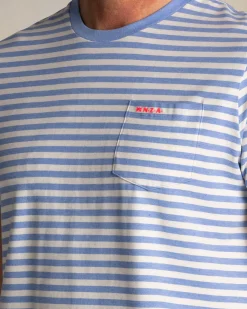 Blauw t-shirt met witte strepen