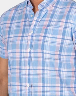 Blauw wit oranje geruit overhemd met korte mouw