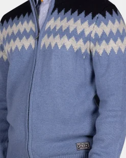 Blauw wollen vest met wit motief - Mineral Blue