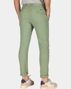 Broek van katoen en linnen - Soft Olive