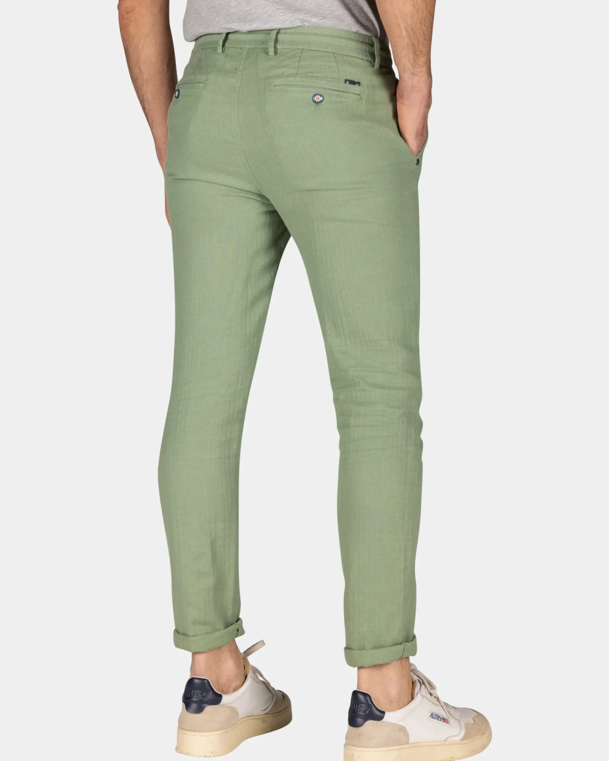 Broek van katoen en linnen - Soft Olive