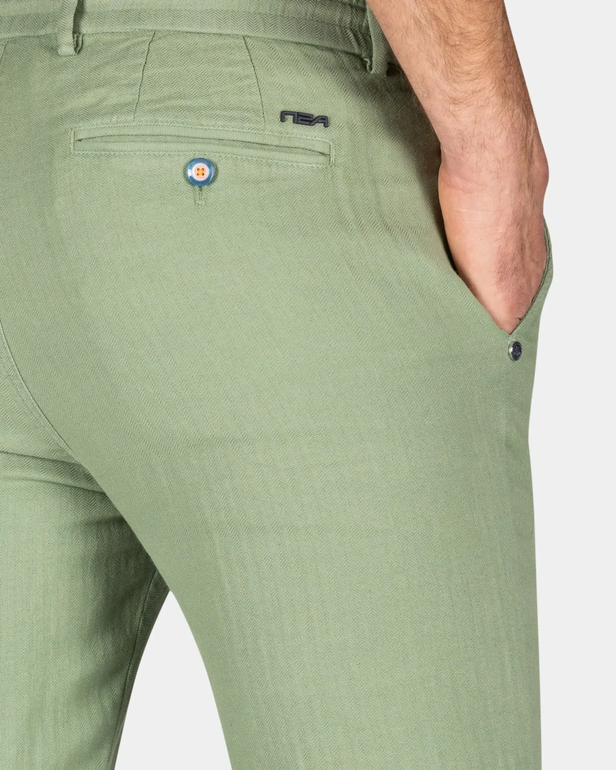 Broek van katoen en linnen - Soft Olive