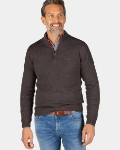 Bruine pullover met halve rits - Mud