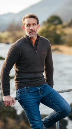 Bruine pullover met halve rits - Mud