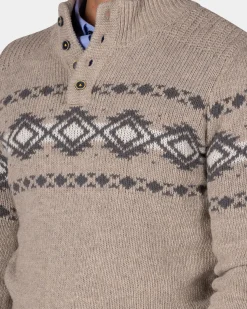Bruine pullover met knopen en zwart motief - Chestnut