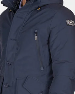 Canvas blauwe parka jas - Tin Blue