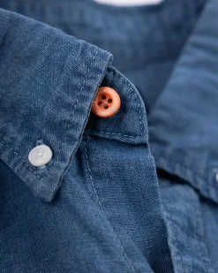Denim overhemd van katoen met linnen