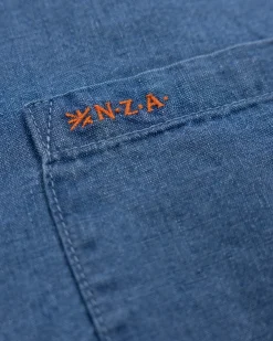 Denim overhemd van katoen met linnen
