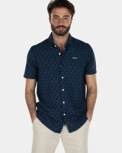 Donkerblauw bedrukt overhemd met korte mouw - High Summer Navy