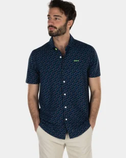 Donkerblauw bedrukt overhemd met korte mouw - High Summer Navy
