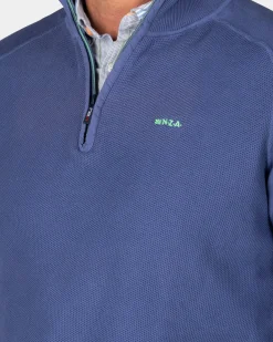 Donkerblauwe basis pullover met halve rits