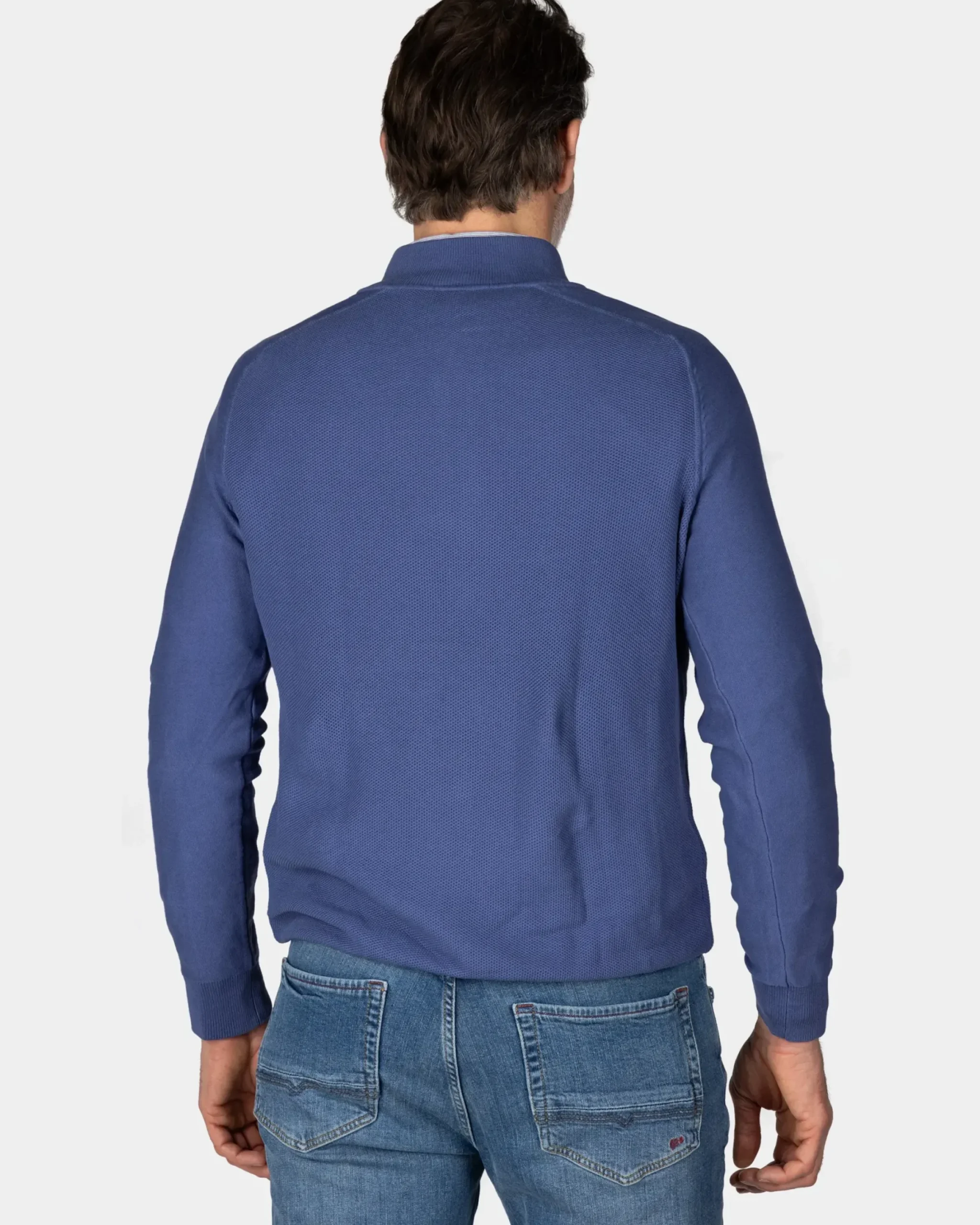 Donkerblauwe basis pullover met halve rits