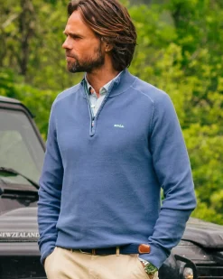 Donkerblauwe basis pullover met halve rits