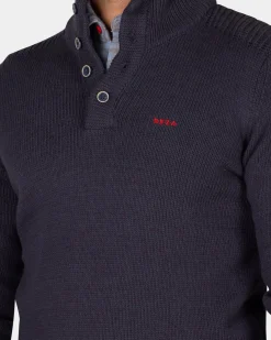 Donkerblauwe gebreide katoenen trui met knopen - Winter Navy