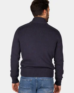 Donkerblauwe gebreide katoenen trui met knopen - Winter Navy