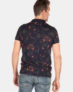 Donkerblauwe polo met bloemenprint - Traditional Navy