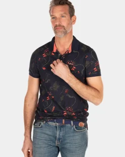 Donkerblauwe polo met bloemenprint - Traditional Navy