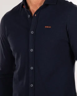 Donkerblauw katoenen overhemd met lange mouw - Pitch Navy