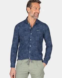 Donkerblauw overhemd met bloemen - Dusk Navy