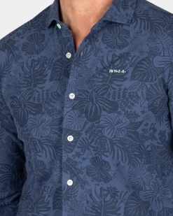 Donkerblauw overhemd met bloemen - Dusk Navy