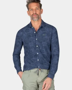 Donkerblauw overhemd met bloemen - Dusk Navy