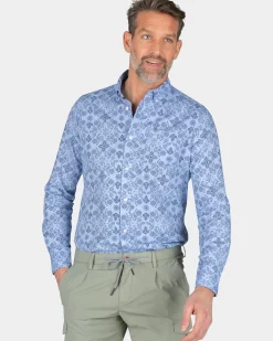 Donkerblauw overhemd met print - Dusk Navy