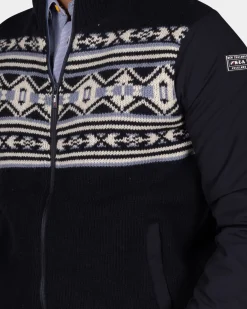 Donkerblauw vest met wit en blauw motief - Winter Navy