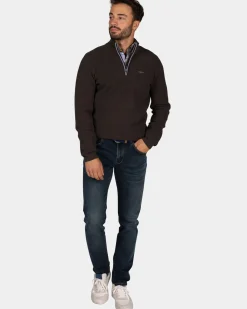 Donkerbruine chenille trui met halve rits - Dark Mocca
