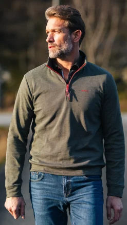 Donkergroene fleece sweater met halve rits - Gravel Green
