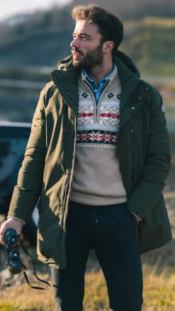 Donkergroene parka met opstaande kraag - Gravel Green