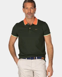 Donkergroene polo met oranje kraag