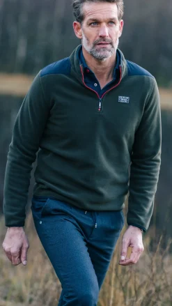 Donkergroen fleece overhemd met halve rits - Gravel Green