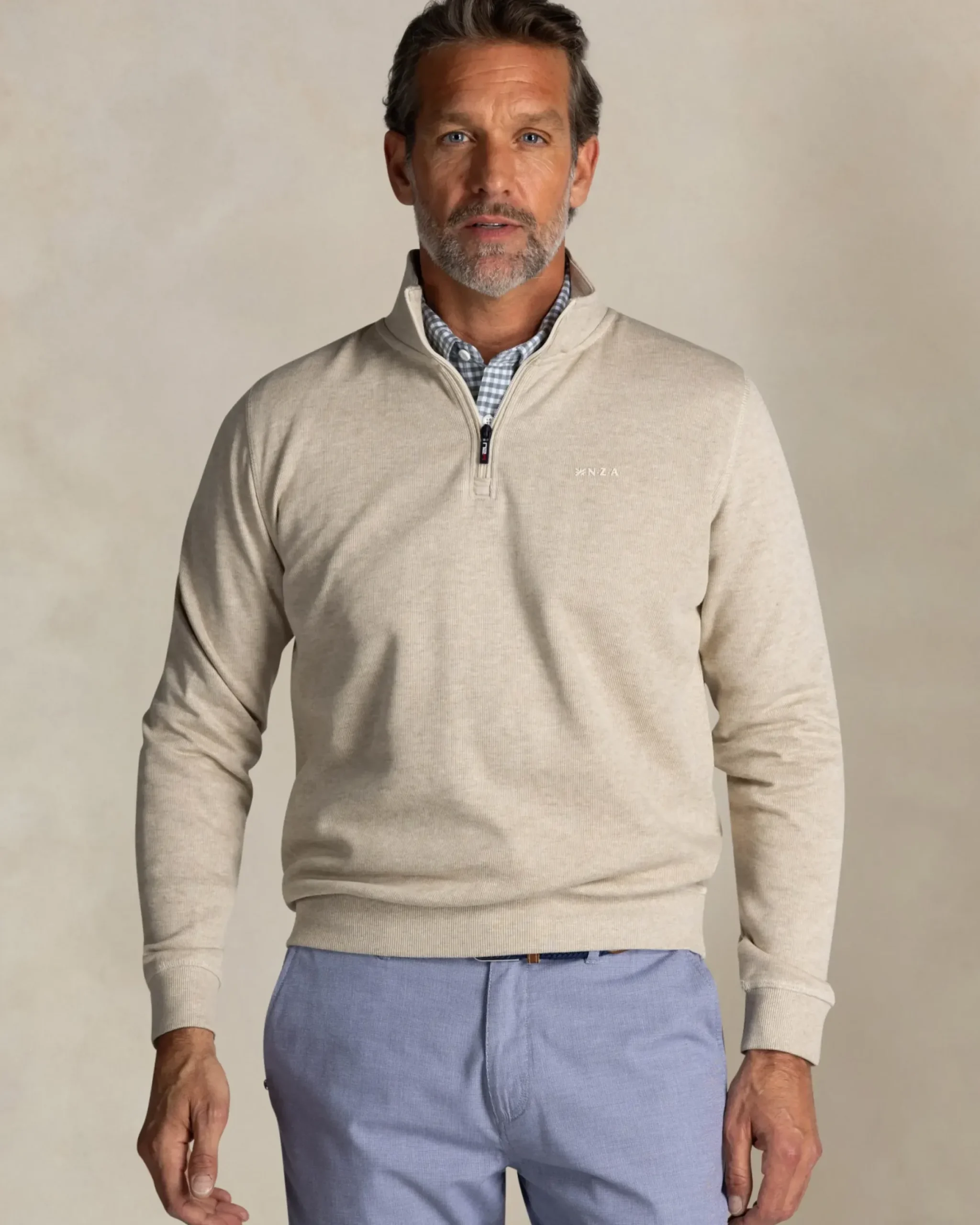 Ecru half zip katoenen trui