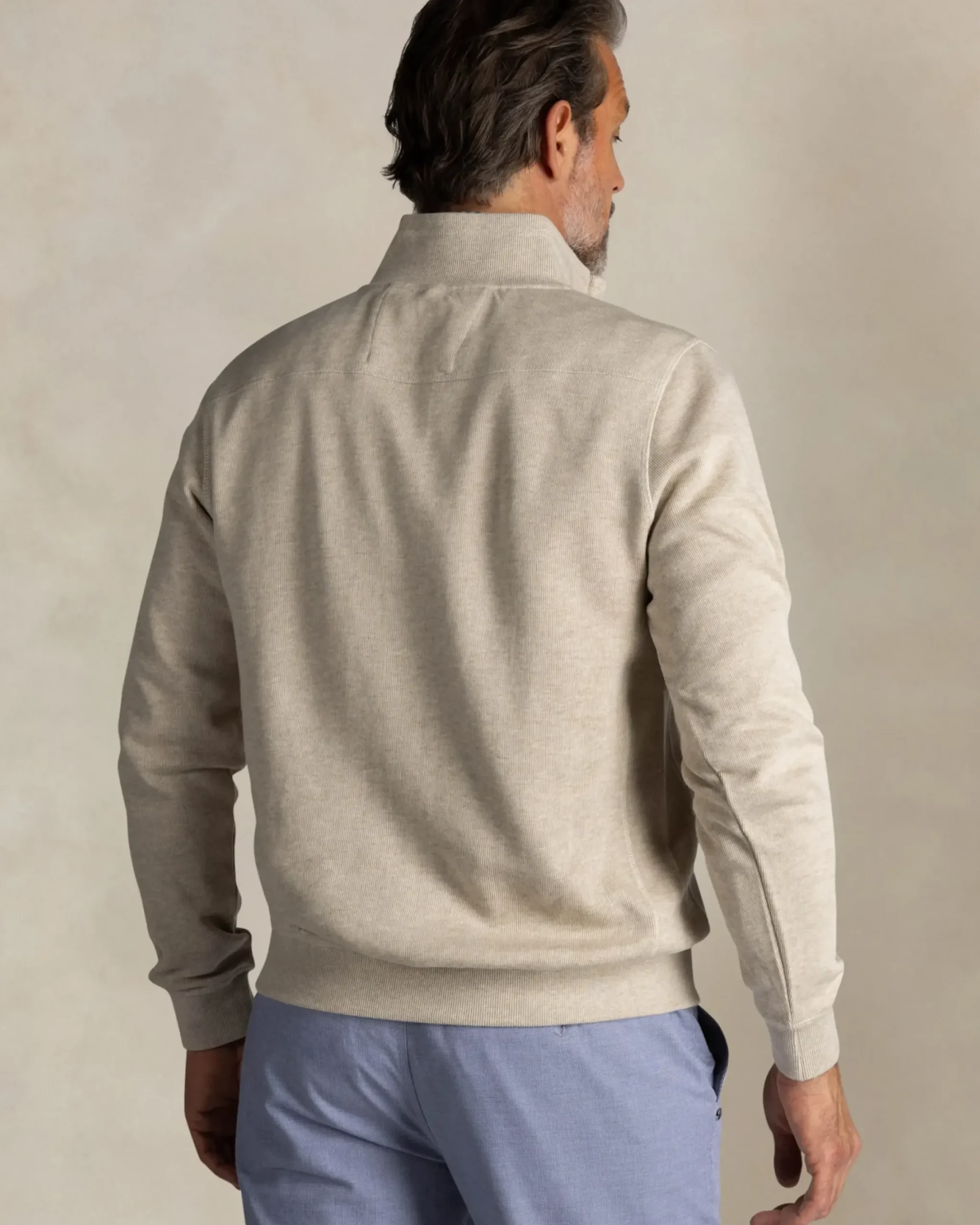 Ecru half zip katoenen trui