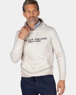 Ecru hoodie met tekst op de borst - Powder Sand