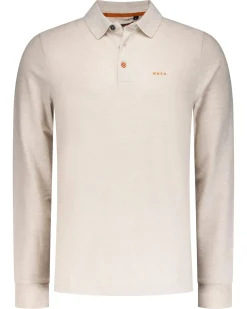 Ecru katoenen polo met lange mouw - Powder Sand