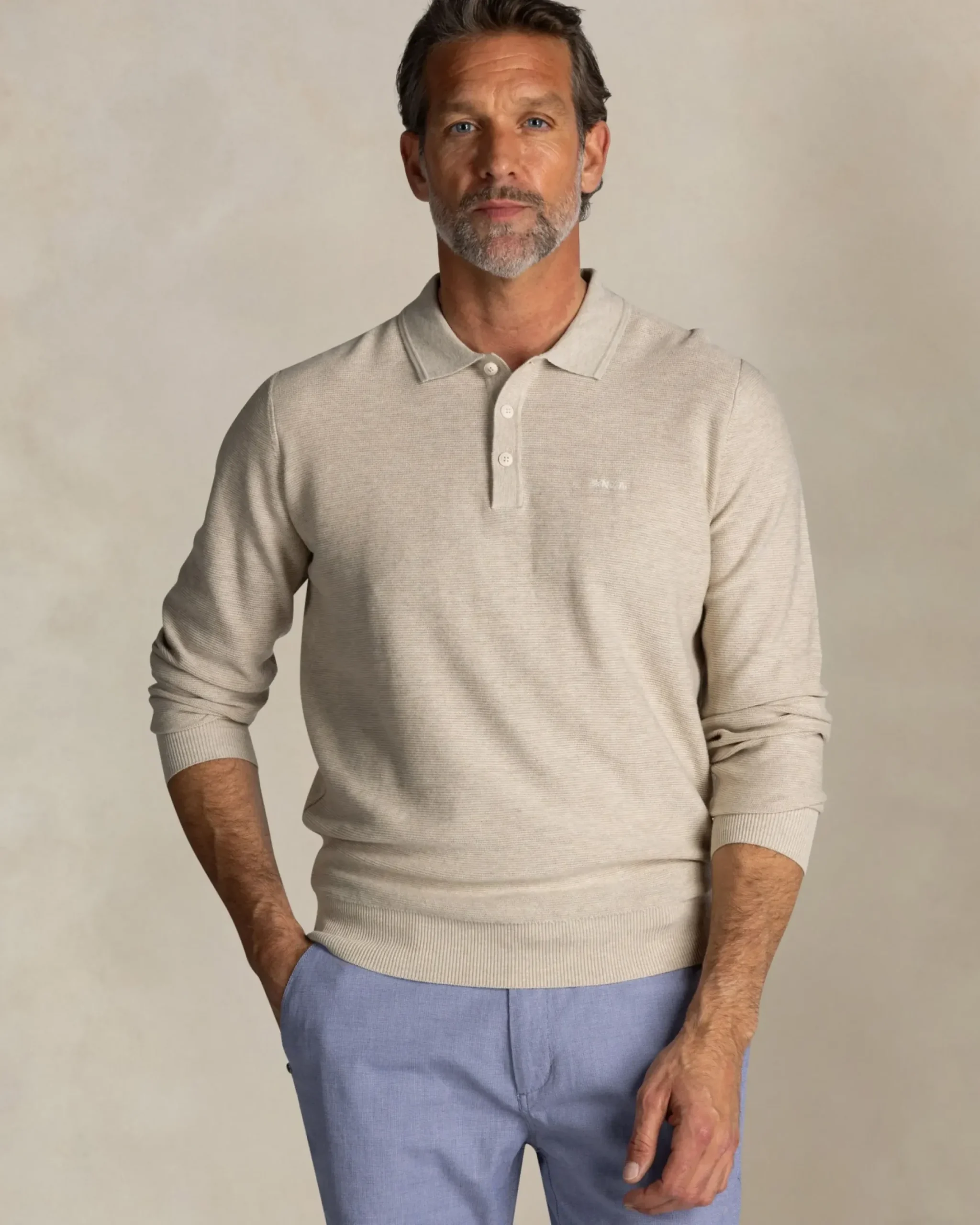 Ecru katoenen rugbypolo