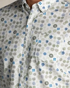 Ecru katoenen stretch overhemd met bloemenprint