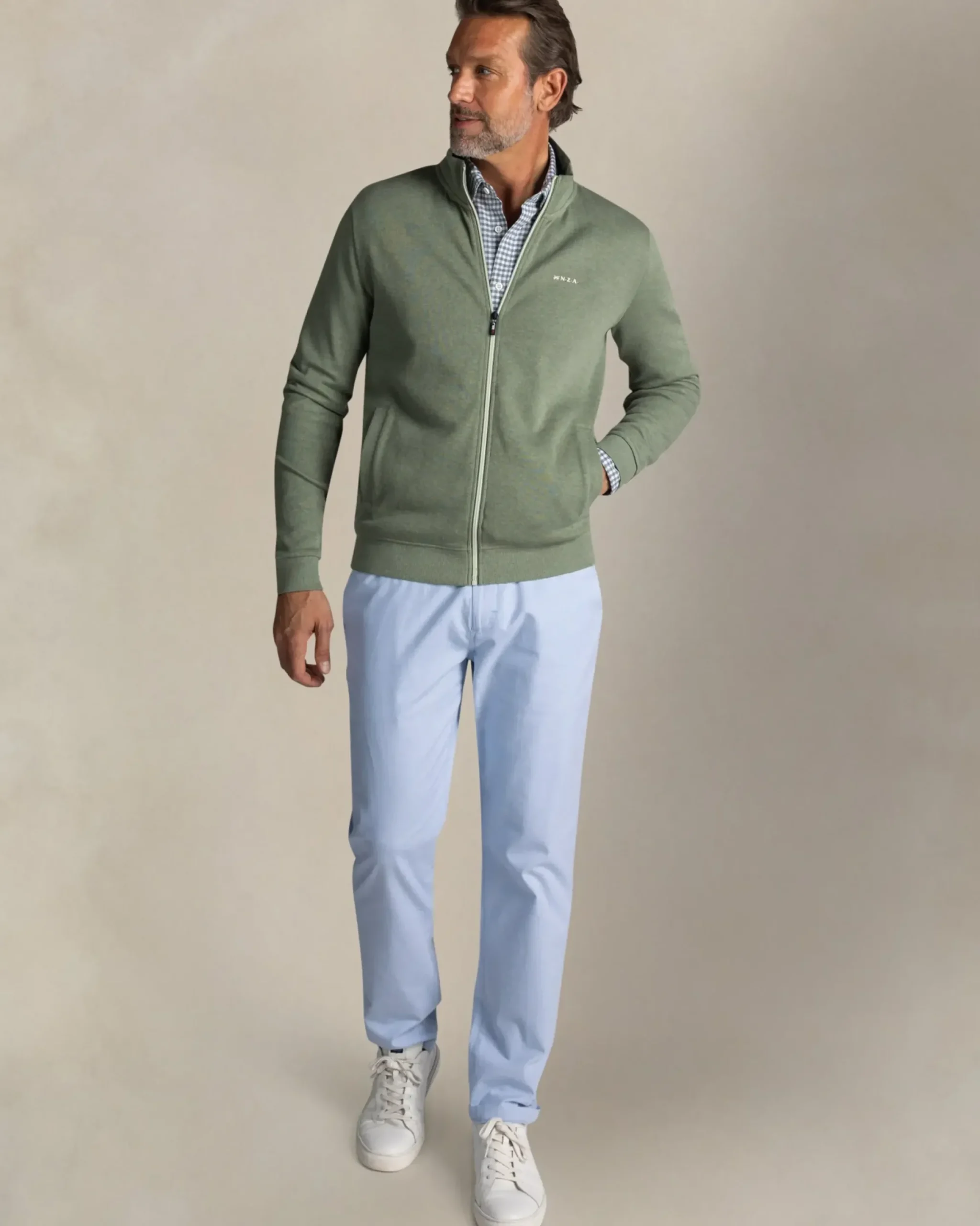 Ecru katoenen vest met ritssluiting