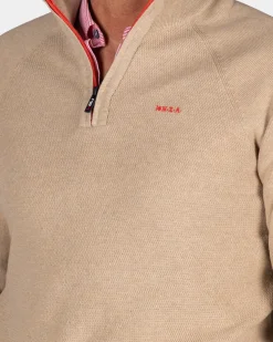 Effen beige katoenen trui met halve rits