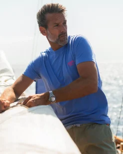 Effen blauw katoenen t-shirt met ronde hals
