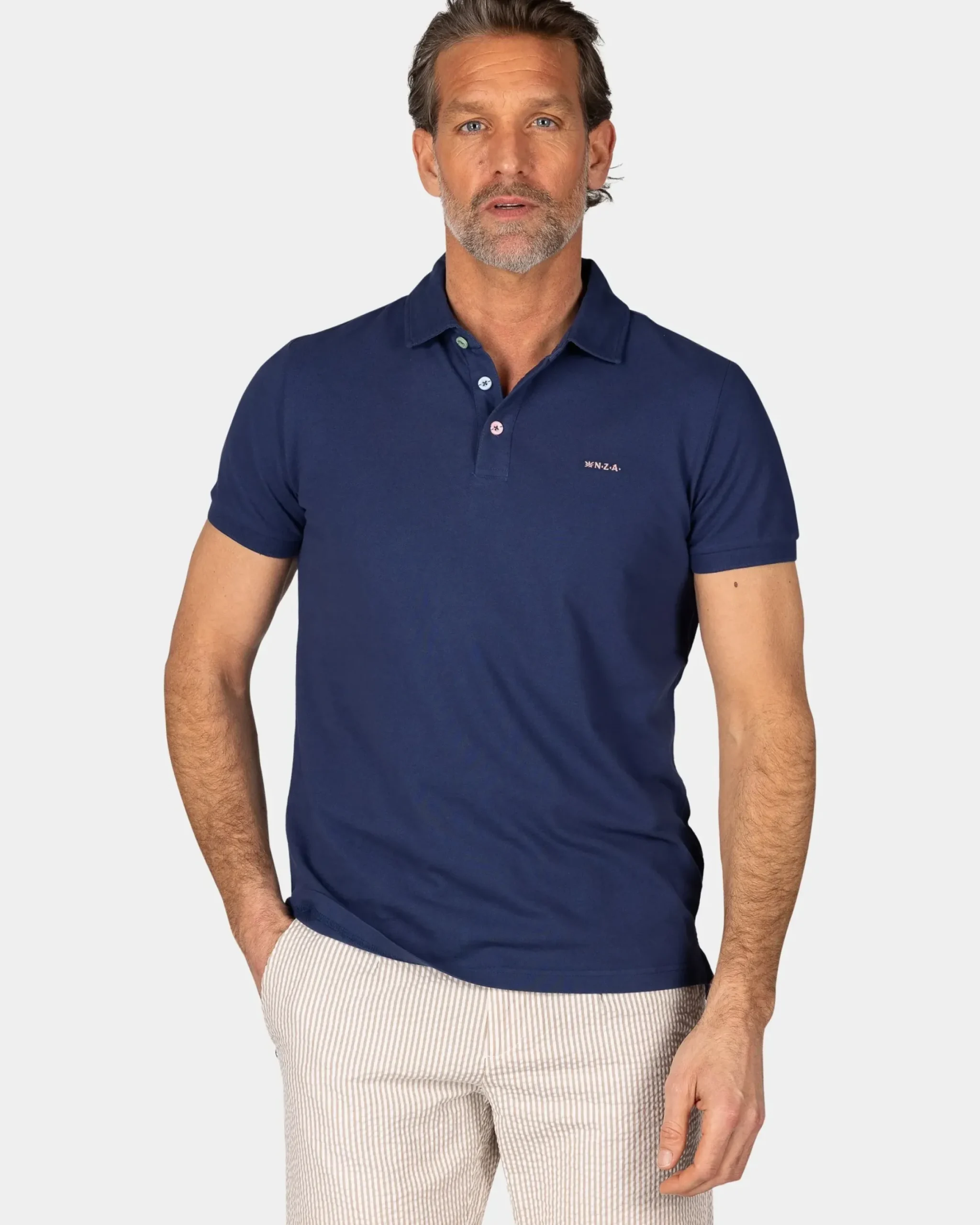 Effen katoenen blauwe polo