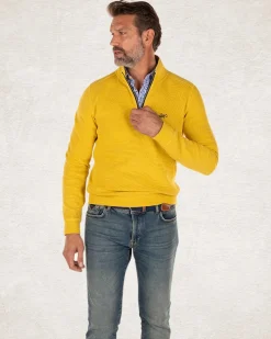 Effen katoenen sweater met halve rits stoke yellow