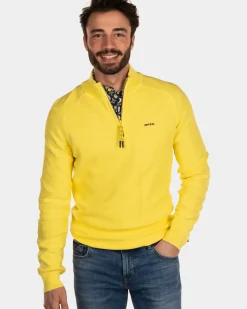 Effen katoenen trui met halve rits - Country Yellow